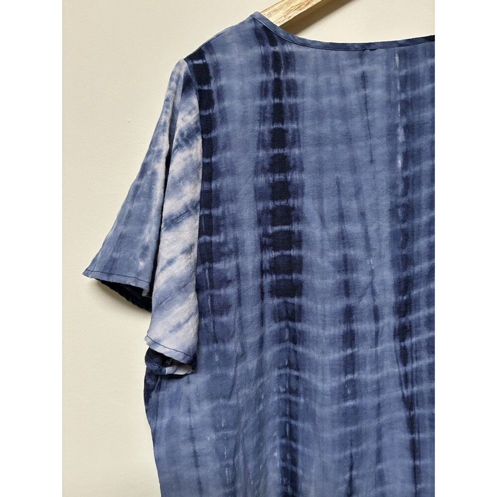 Bloom Chic Blue Tie Dye Linen Blend Blouse Size 18-20 Boho Coastal - Picture 9 of 11